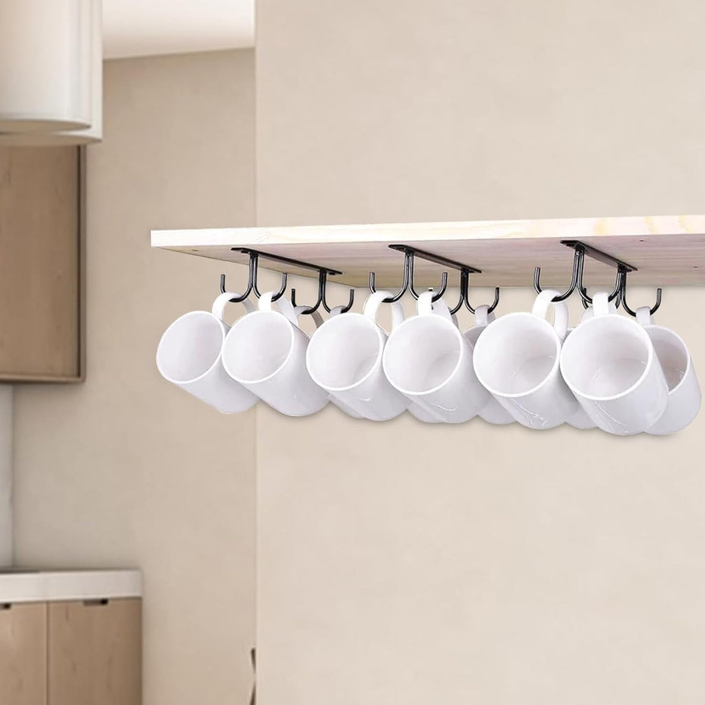 6 Pack Black Under Cabinet Mug Rack with 24 Hooks Z18074