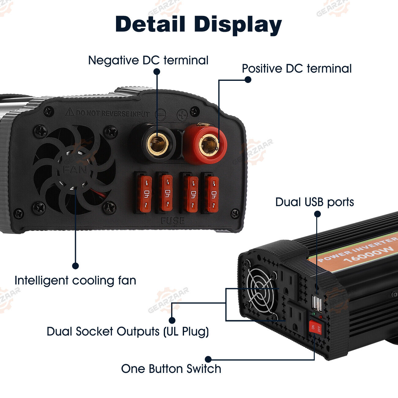 16000W Peak Pure Sine Wave Power Inverter DC 12V to AC 110/120V A37803