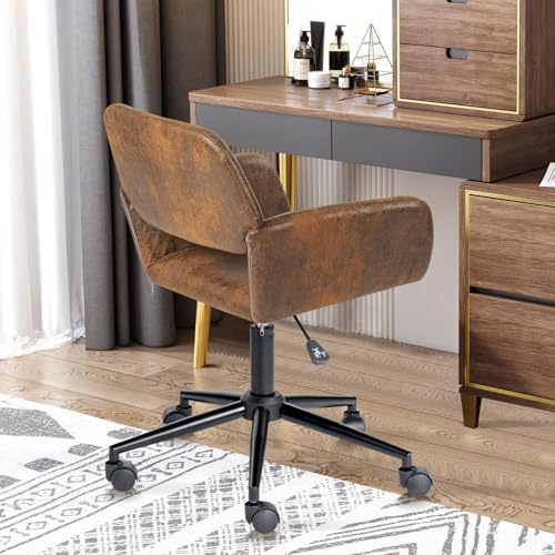 Beige Fabric Upholstered Desk Chair with Rolling Wheels F24420