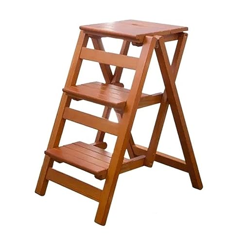 Folding 3 Step Solid Wood Ladder with Anti-Slip Wide Pedal X214159