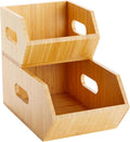 2 Pack Stackable Bamboo Wood Storage Bins M990338