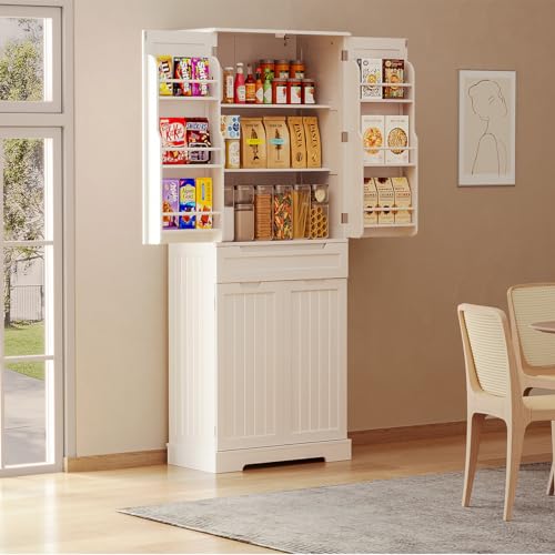 White Tall Kitchen Pantry Storage Cabinet with Doors and Shelves X9766