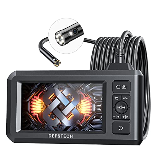 Dual Lens Industrial Endoscope, 1080P Digital Borescope Inspection Camera, 7.9mm IP67 Waterproof Sewer Camera with 4.3" LCD Screen, 7 LED Lights, 16.5FT Semi-Rigid Cable, 32GB Card-Black G300368