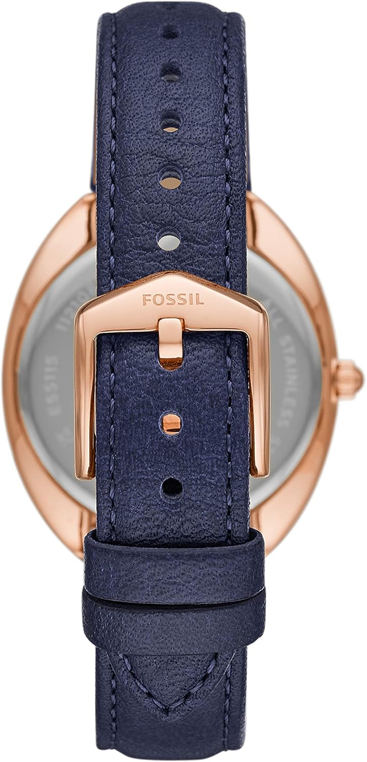 Rose Gold Navy Stainless Steel Eco Leather Three-Hand Watch M939