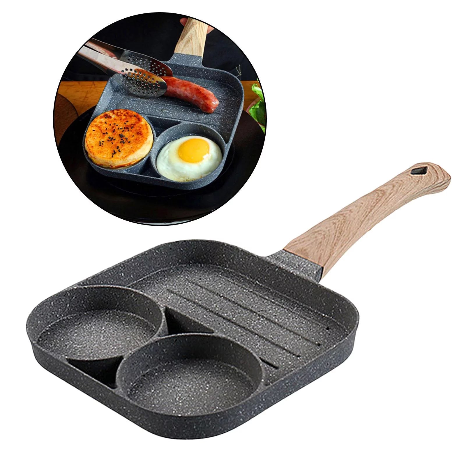 3-Cup Egg Frying Pan with Long Cooking Tool G646233