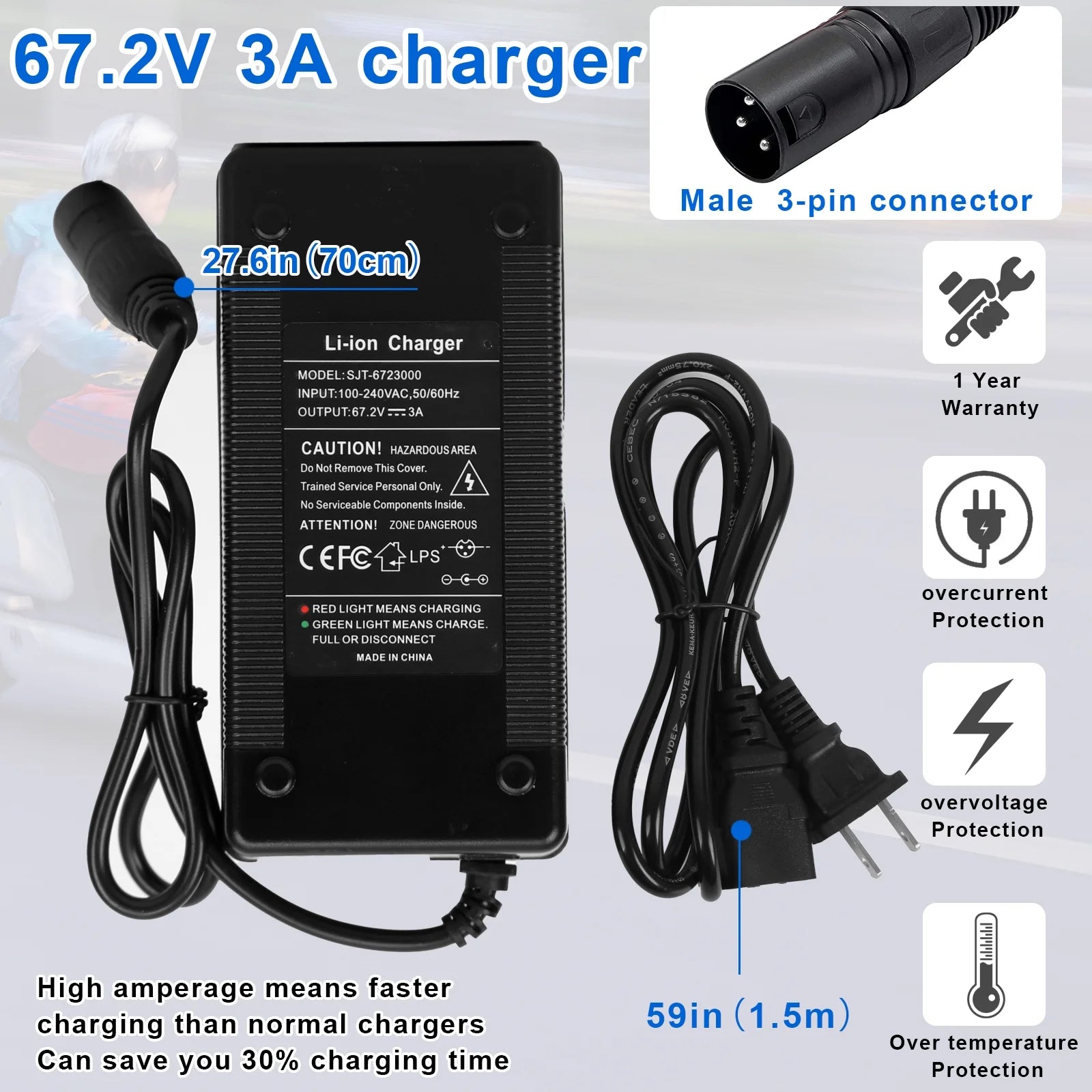 60V 20Ah Lithium Ion Electric Bike Battery with 3A Charger S799