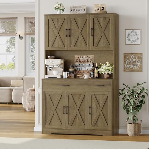 Black Tall Pantry Cabinet with Charging Station and Microwave Stand P34757