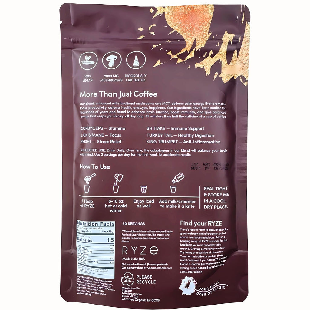Organic Mushroom Coffee, Medium Roast, 6.35oz (180g), 30 Days Supply R7176