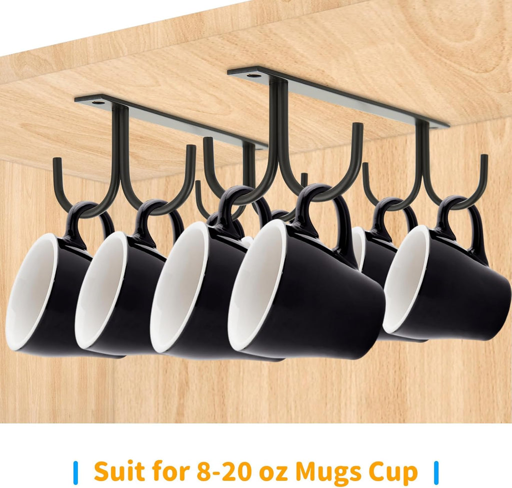 6 Pack Black Under Cabinet Mug Rack with 24 Hooks Z18074