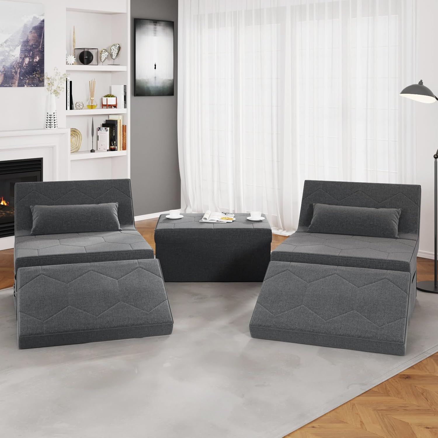Dark Grey Convertible Sleeper Sofa with Ottoman Bed G586