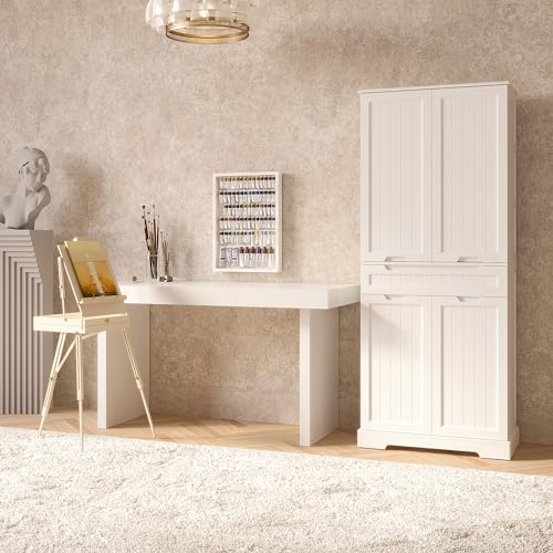 White Tall Kitchen Pantry Storage Cabinet with Doors and Shelves X9766