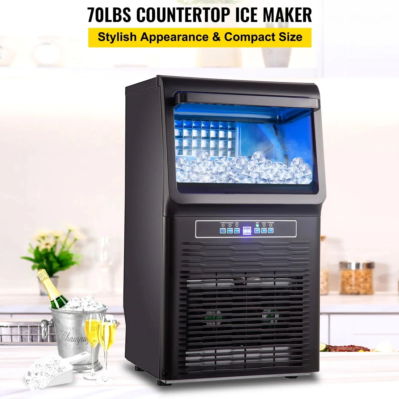Commercial Ice Maker 30KG/24H Countertop Automatic Built-in Cube Ice Generator 350W X730