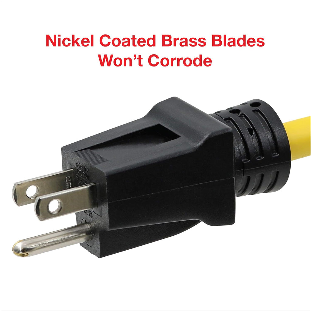 50 ft Heavy Duty Outdoor Extension Cord 12/3 SJTW, Yellow, 3 Prong Grounded Plug R80882