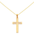 14 Karat Yellow Gold Solid Cross Pendant with 18-inch Cable Rope Chain U346661