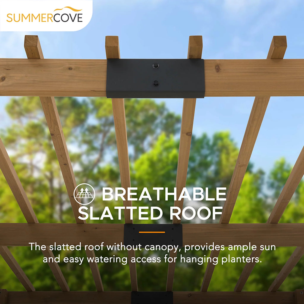 10.5 ft. x 10 ft. Cedar Wood Pergola with Adjustable Hanging Planters G96990
