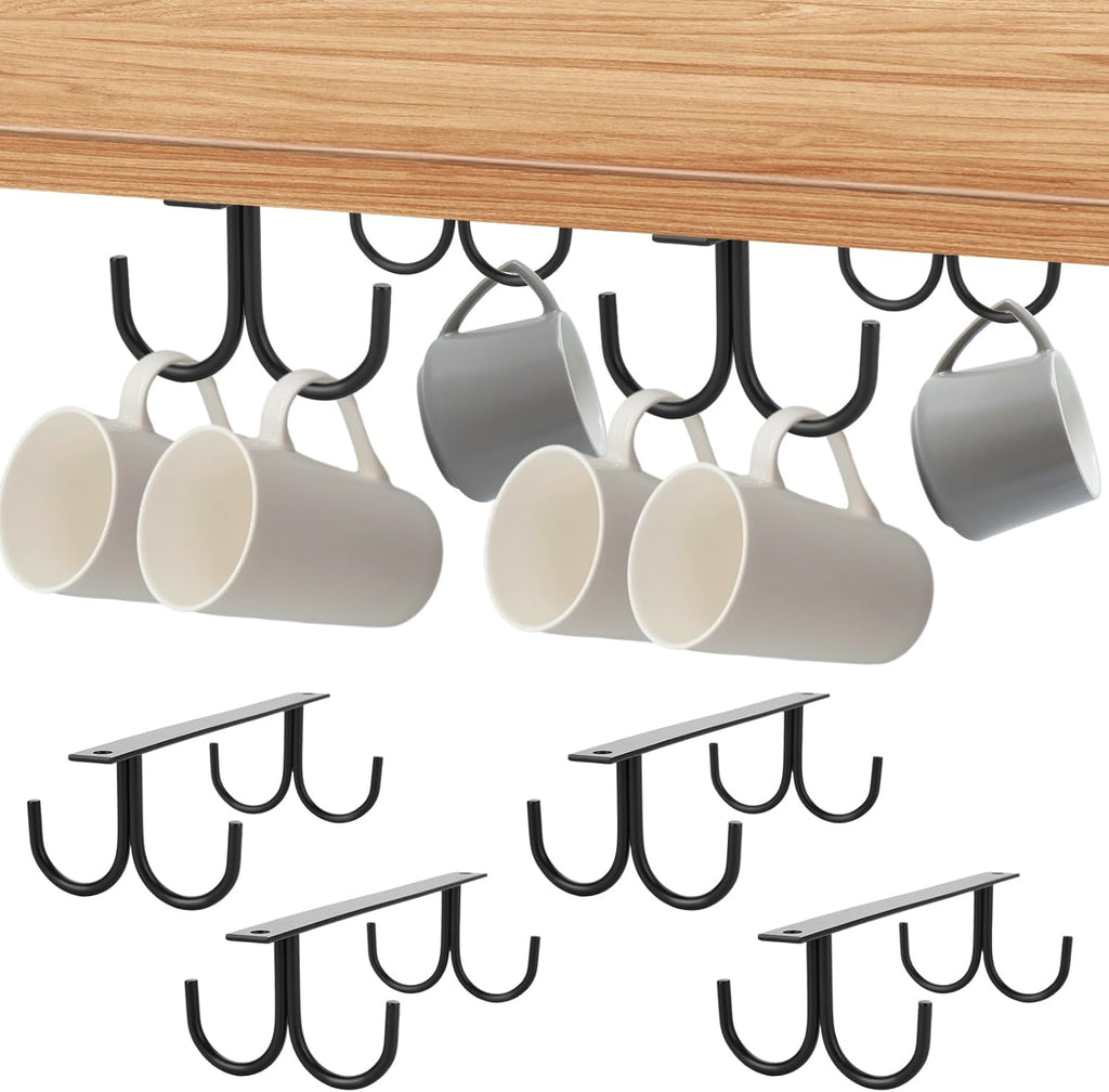 6 Pack Black Under Cabinet Mug Rack with 24 Hooks Z18074