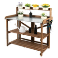 Folding Potting Bench Table with Galvanized Tabletop 2 Tier Storage Shelves X3242