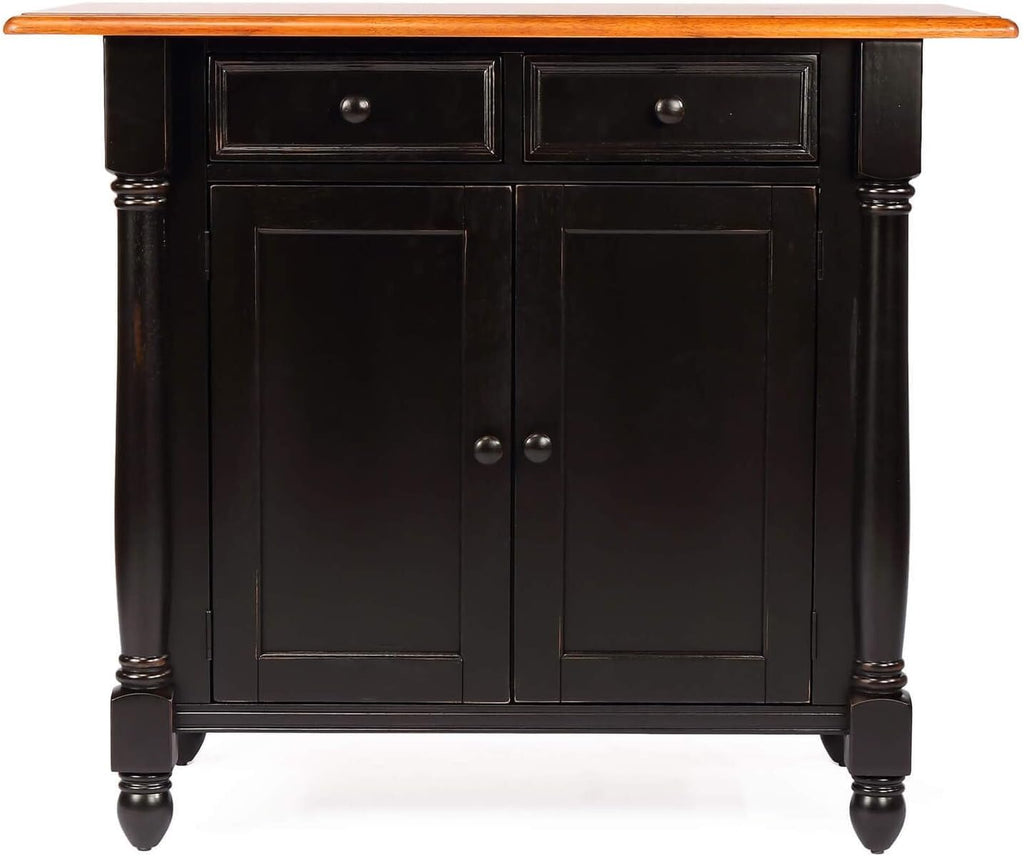 Antique Black Expandable Kitchen Island with Cherry Drop Leaf Top G1197