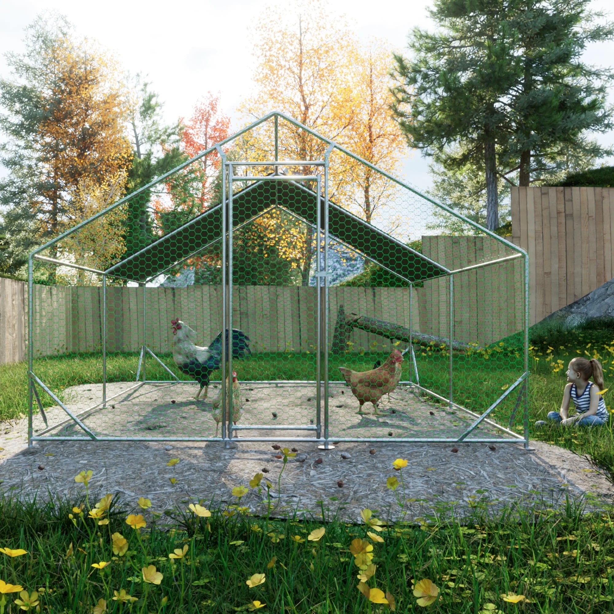 Large Metal Chicken Coop with Waterproof Cover (10' L x 13' W x 6.56' H) B4769