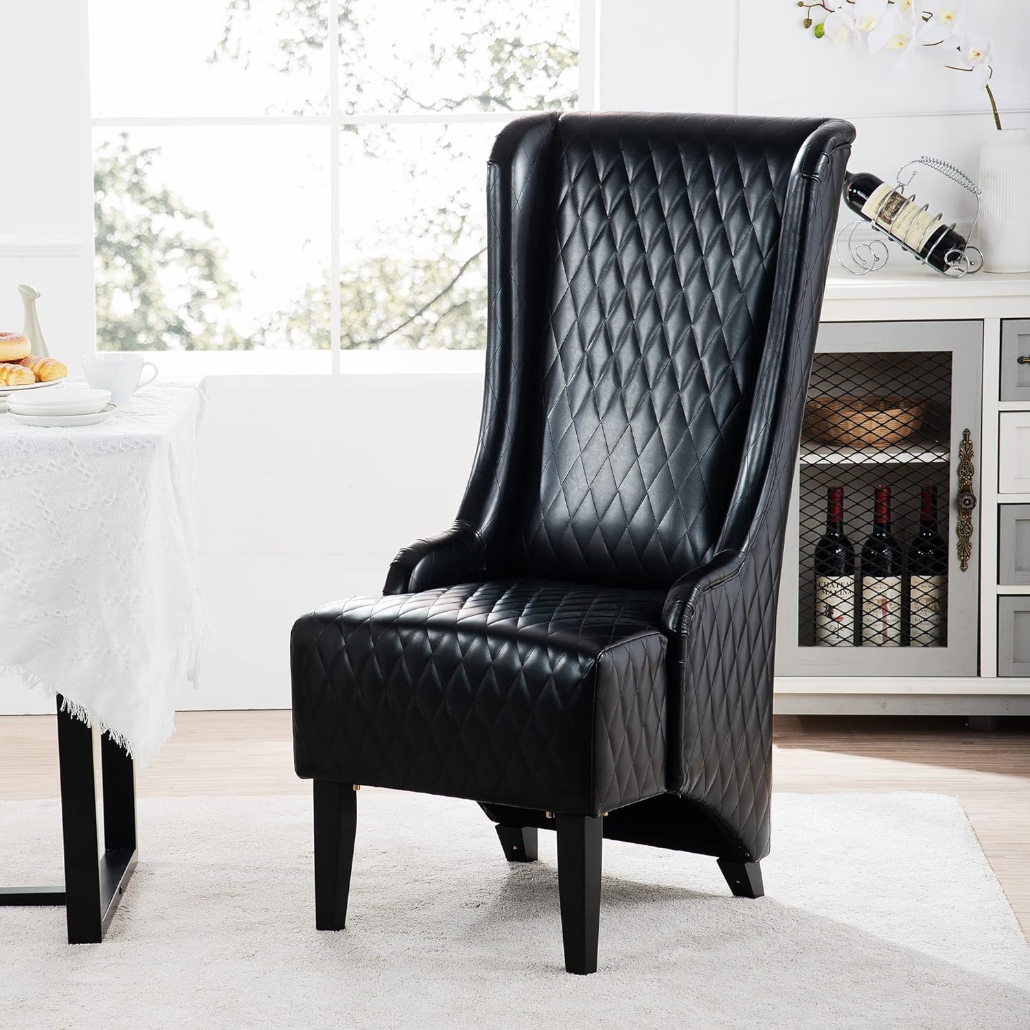 Black Faux Leather High-Back Accent Chair J557