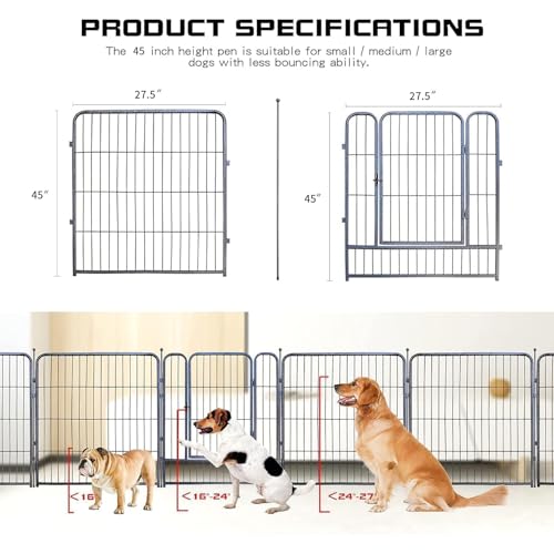 Silver Gray 8 Panels 32 inch Heavy Duty Folding Dog Playpen with Door Z17138