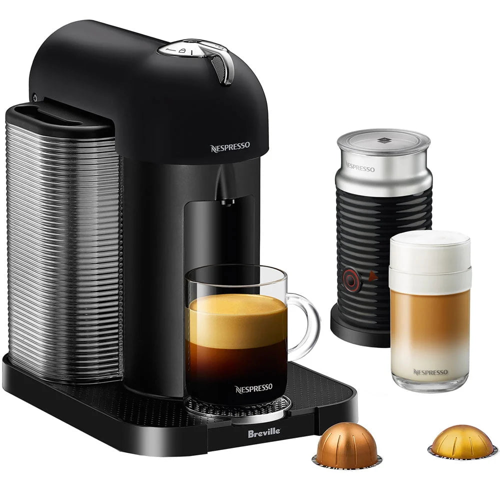 Chrome Single-Serve Coffee & Espresso Machine and Black Milk Frother G169028