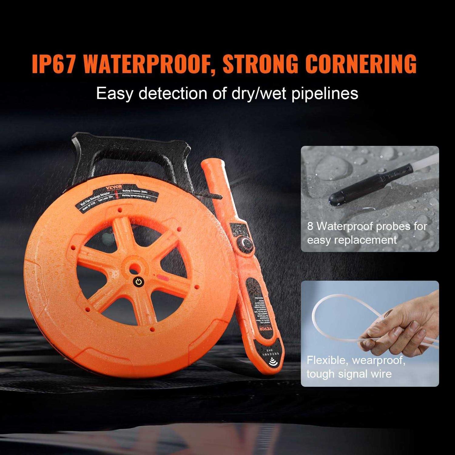 Pipe Blockage Detector Locators 100ft 30m Waterproof E7848