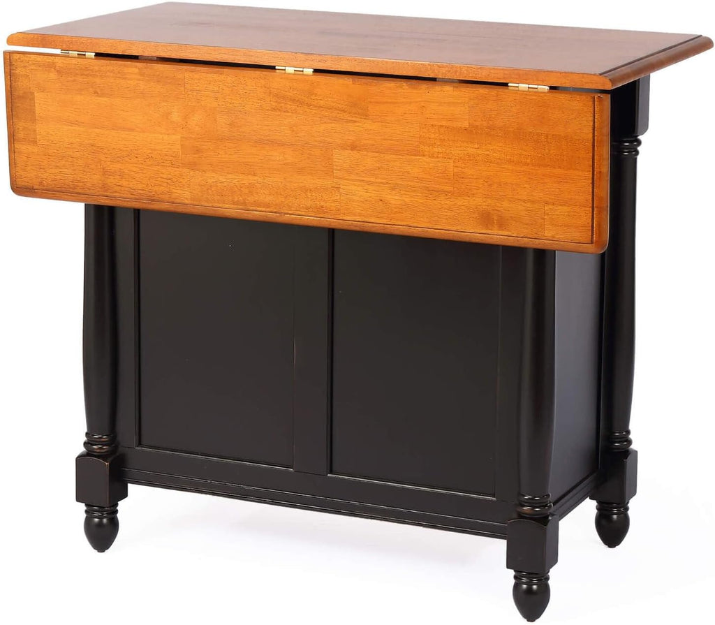 Antique Black Expandable Kitchen Island with Cherry Drop Leaf Top G1197