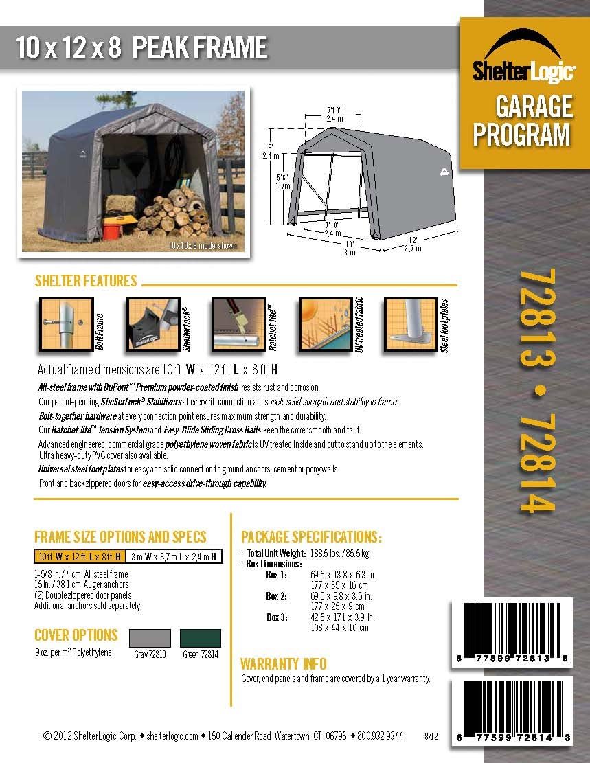 Grey 10'x12'x8' Peak Style Shelter C1414