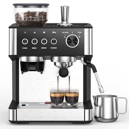 20 Bar Espresso Coffee Machine with Grinder and Milk Frother Steam Wand M676