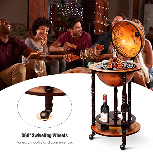 Cream White Wood Globe Bar Cart with Wheels X947376