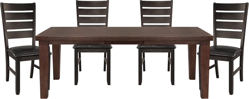 Dark Oak Finish Dining 5pc Set Table with Self-Storing Leaf and 4 Side Chairs W7749