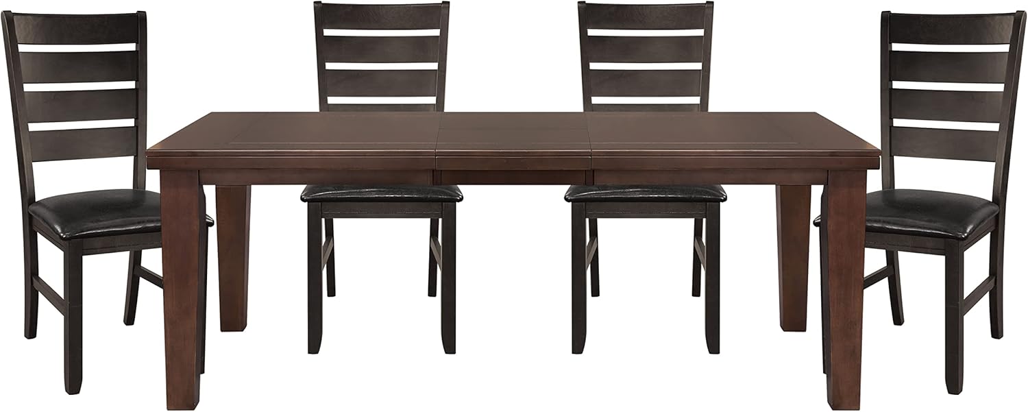 Dark Oak Finish Dining 5pc Set Table with Self-Storing Leaf and 4 Side Chairs W7749