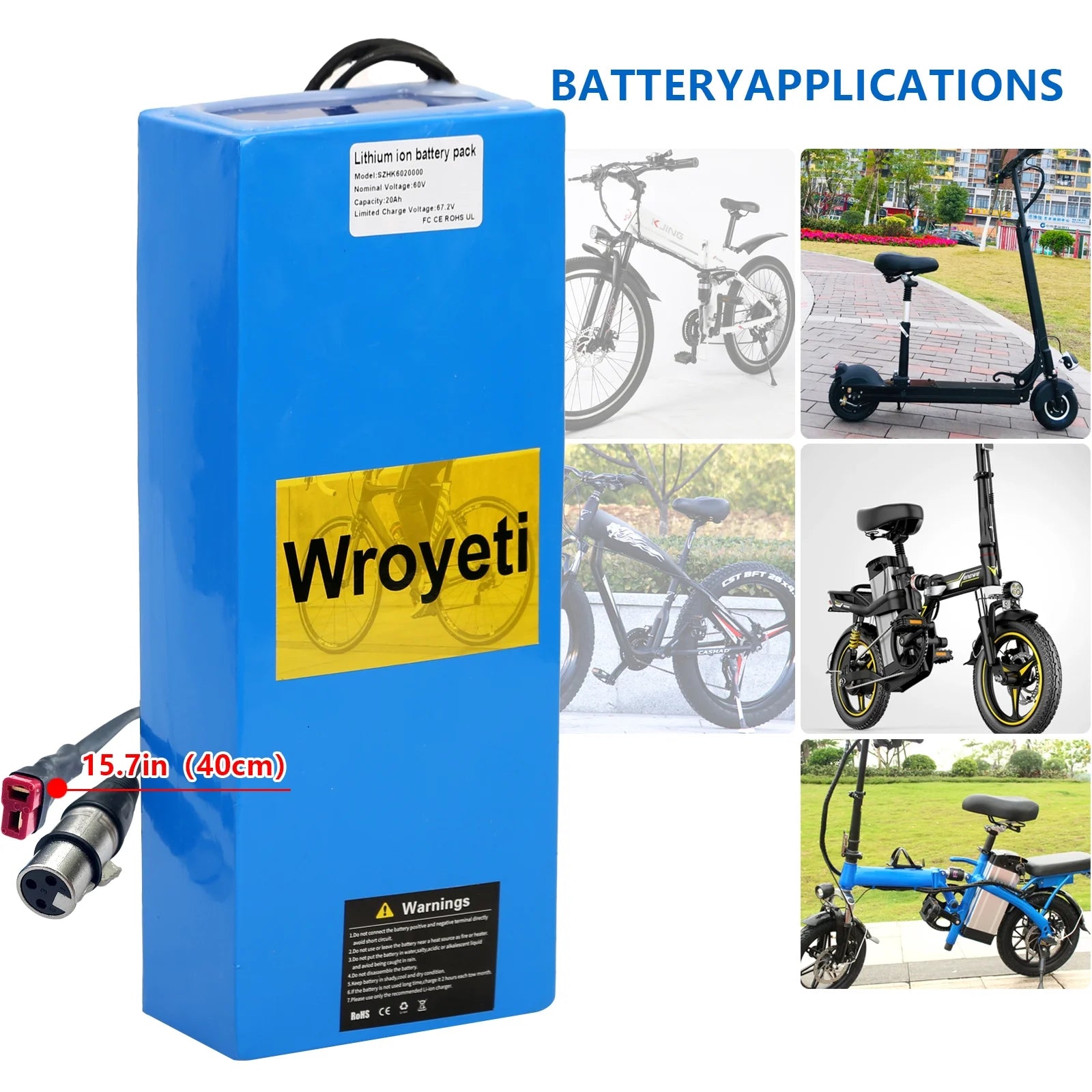 60V 20Ah Lithium Ion Electric Bike Battery with 3A Charger S799