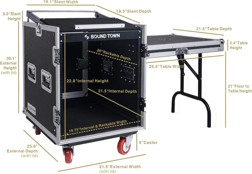 14U PA DJ Rack Case with 11U Slant Mixer Top and Casters V5747