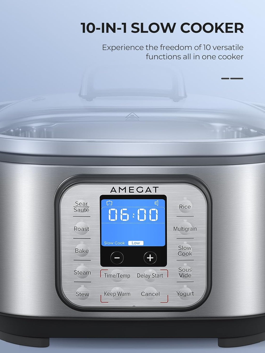 6 Quart Programmable Slow Cooker with Stainless Steel Pot and Glass Lid M927