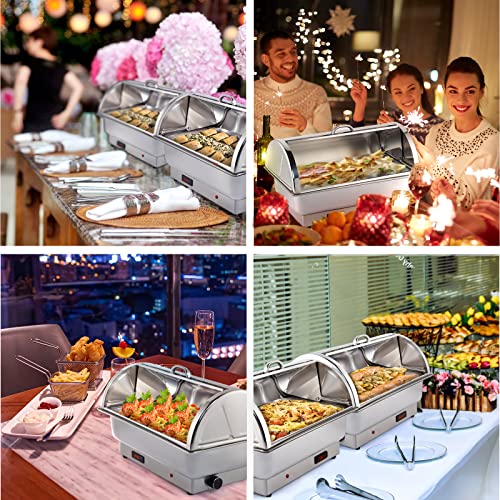 Electric 9 QT Stainless Steel Chafing Dish Buffet Set with 2 Detachable Food Pans I45460