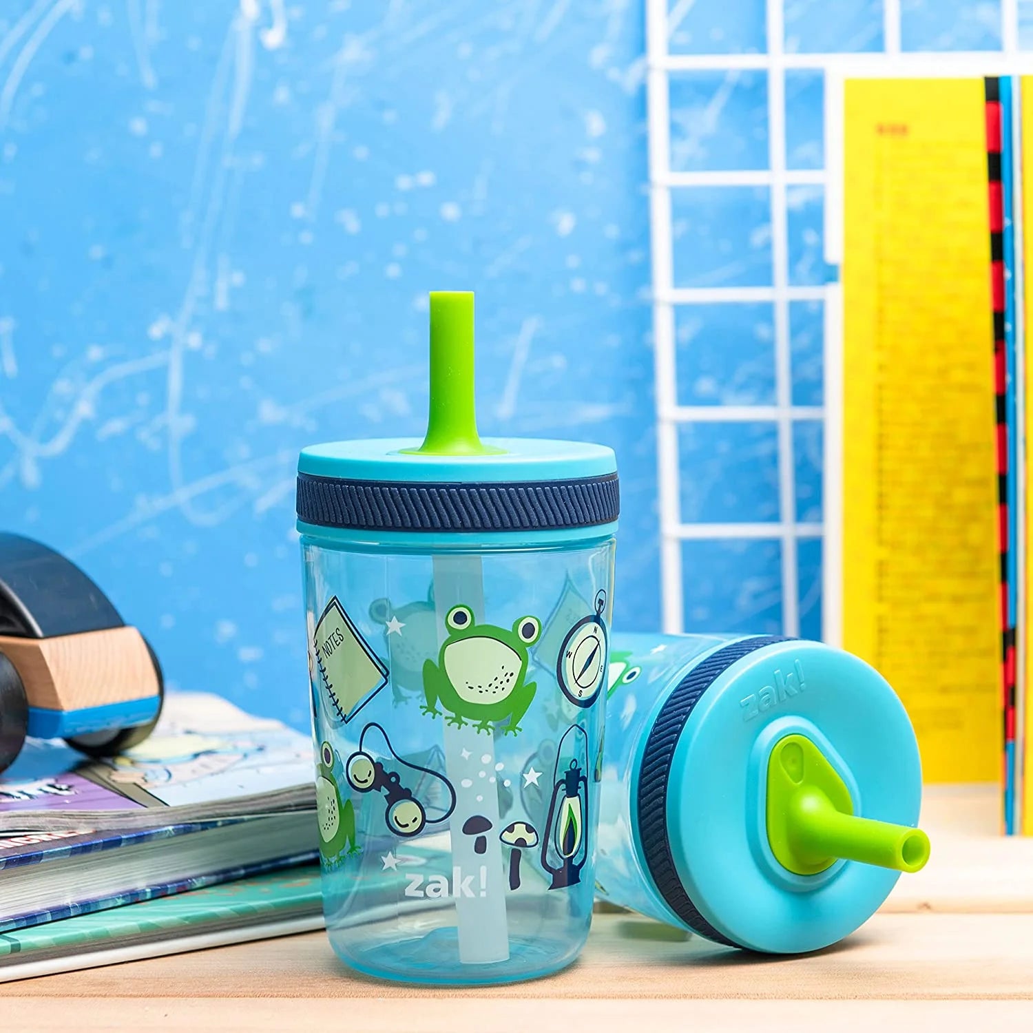 15 oz Tumbler 2pc Set Non-BPA Leak-Proof Screw-On Lid with Straw Durable Plastic Silicone M9243