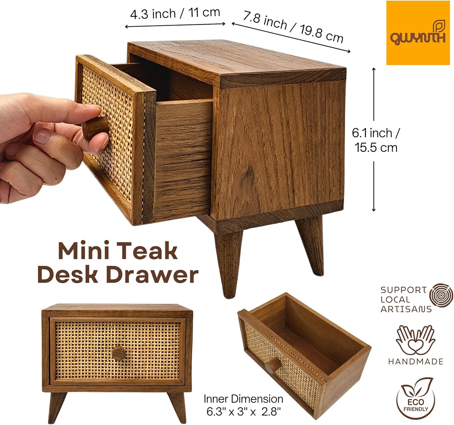 Teak Rattan Wood Desk Drawer P183716