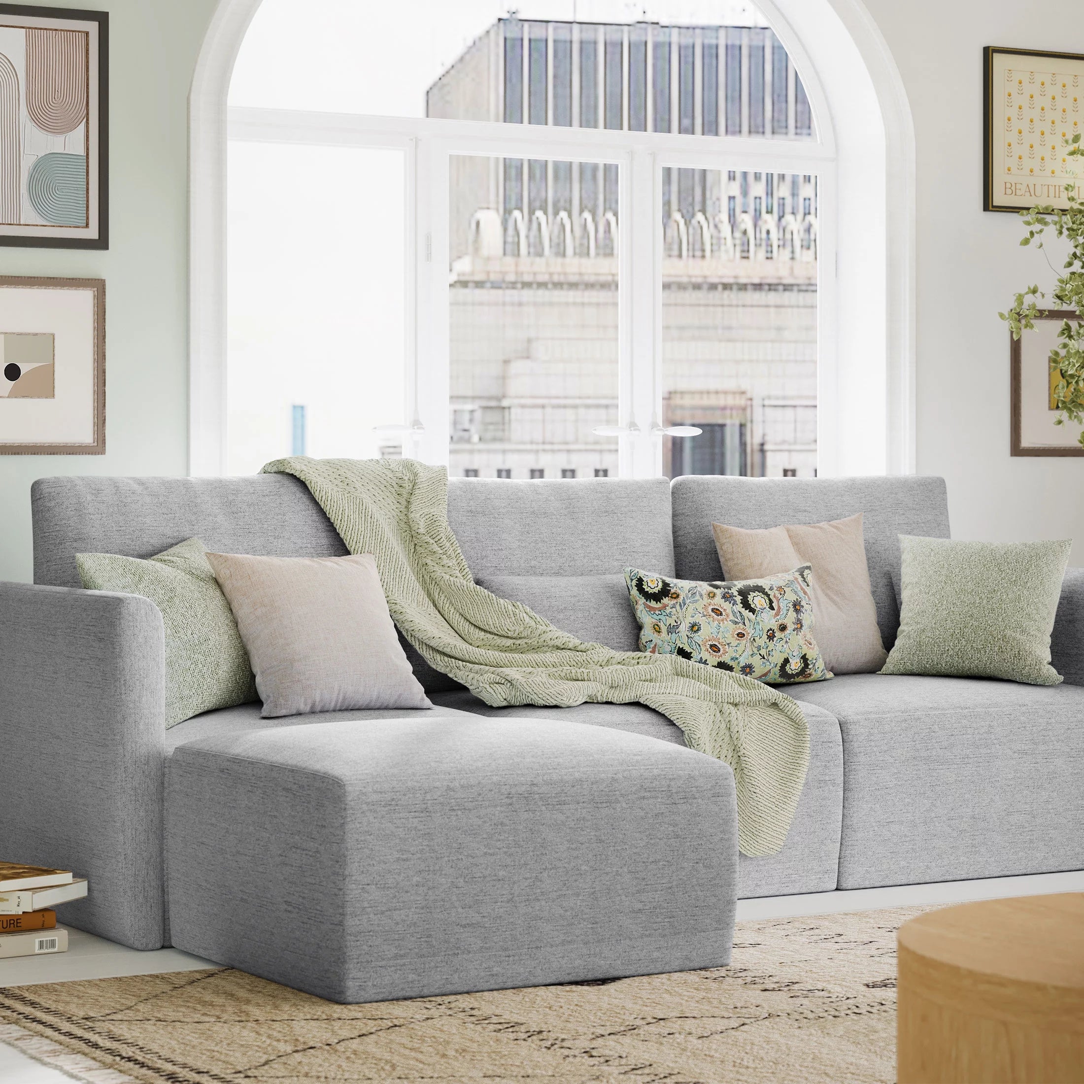 Gray Fabric Modular Sectional Sofa with Ottoman F16920