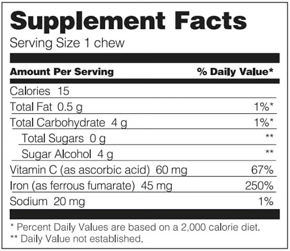 Watermelon Flavored Bariatric Iron Supplement Soft Chew with Vitamin C, 60 Count D9845