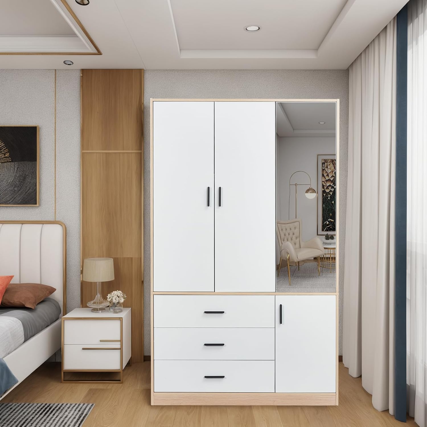 Wooden Wardrobe Closet with 3 Drawers and 2 Doors C8578