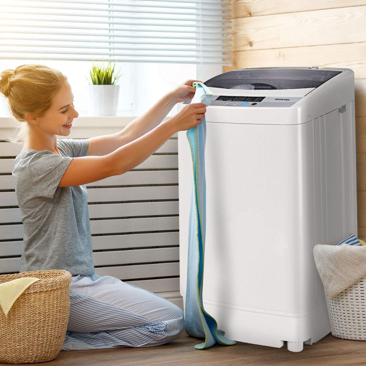 Full-Automatic Portable Compact 1.34 Cu.ft Laundry Washer with Drain Pump 12 Lbs Capacity H63496