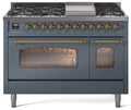 Blue Grey 48 Dual Fuel Propane Gas Range with Brass Trim M187