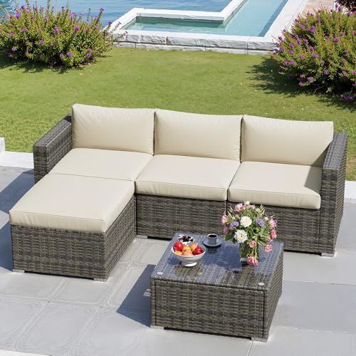 Grey 7 Pieces Outdoor Patio Furniture Set with Glass Tea Table R9906