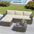 Grey 7 Pieces Outdoor Patio Furniture Set with Glass Tea Table R9906