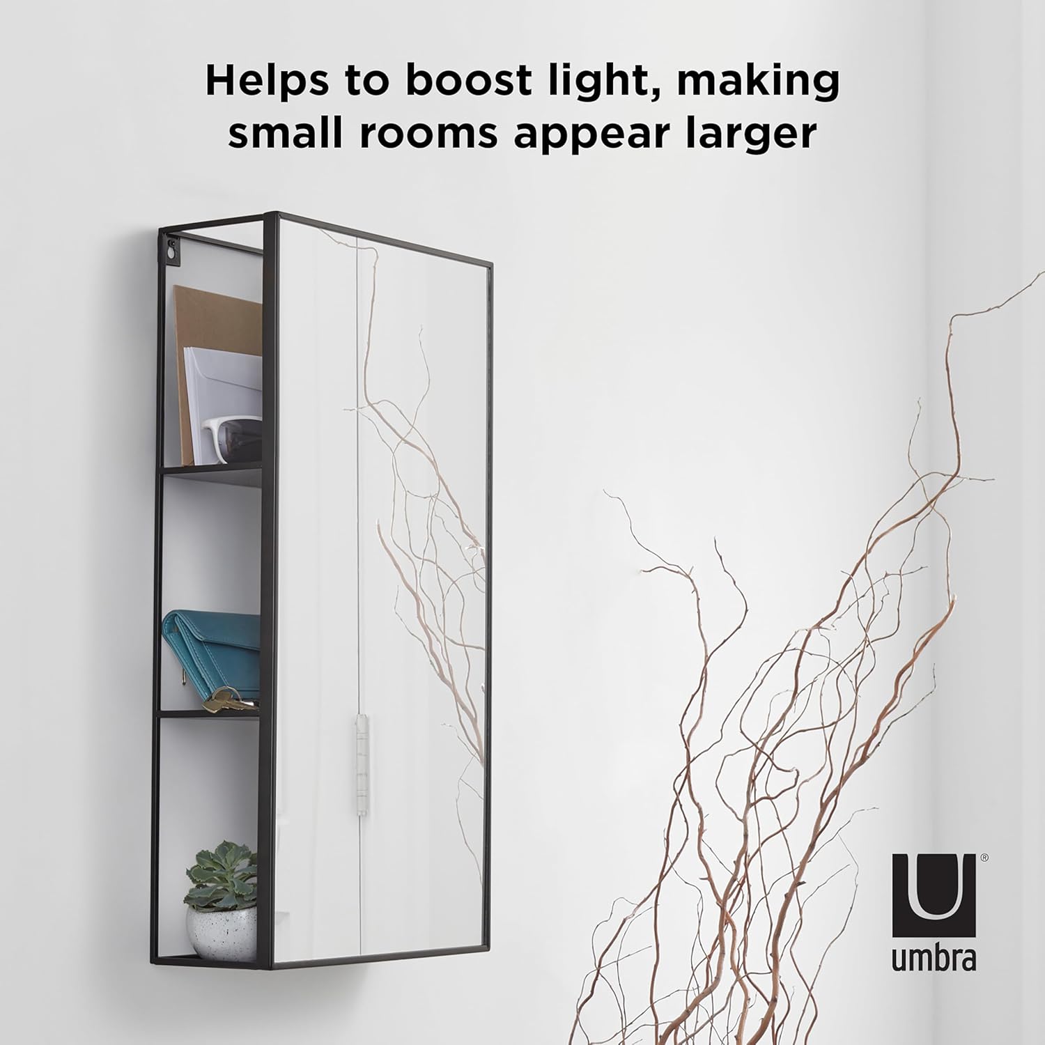 Black Metal Bathroom Mirror Storage Cabinet with 3 Shelves P255661