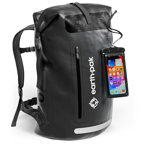 Waterproof Backpack with Roll-Top Closure and IPX8 Waterproof Phone Case (Black, 35L) M2370