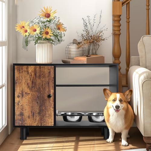 Large Pet Feeder Station with Stainless Steel Double Pull Out Raised Dog Bowls B587
