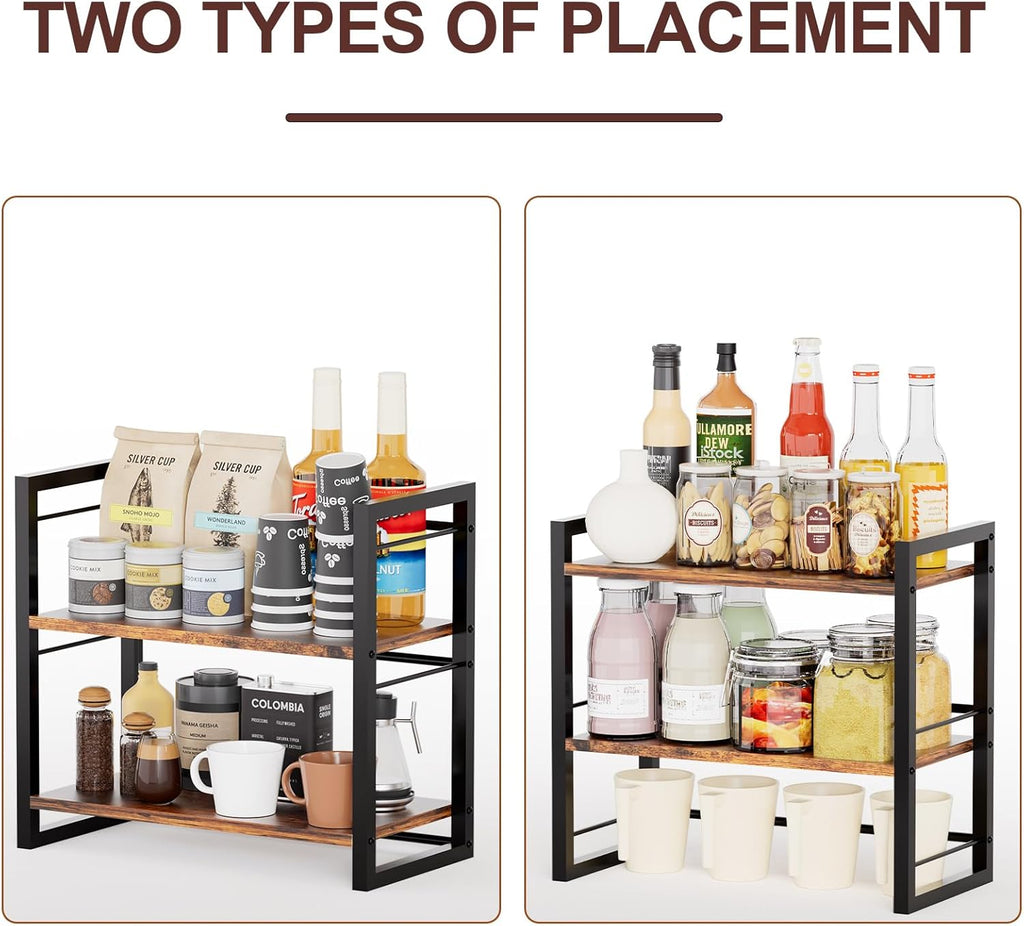 2 Tier Brown Wood Spice Rack Shelf I3947